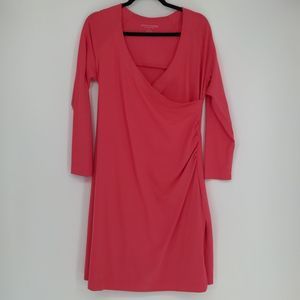 Soft‎ Surroundings Women's Wear Anywhere Dress Coral Faux Wrap Size Large Petite